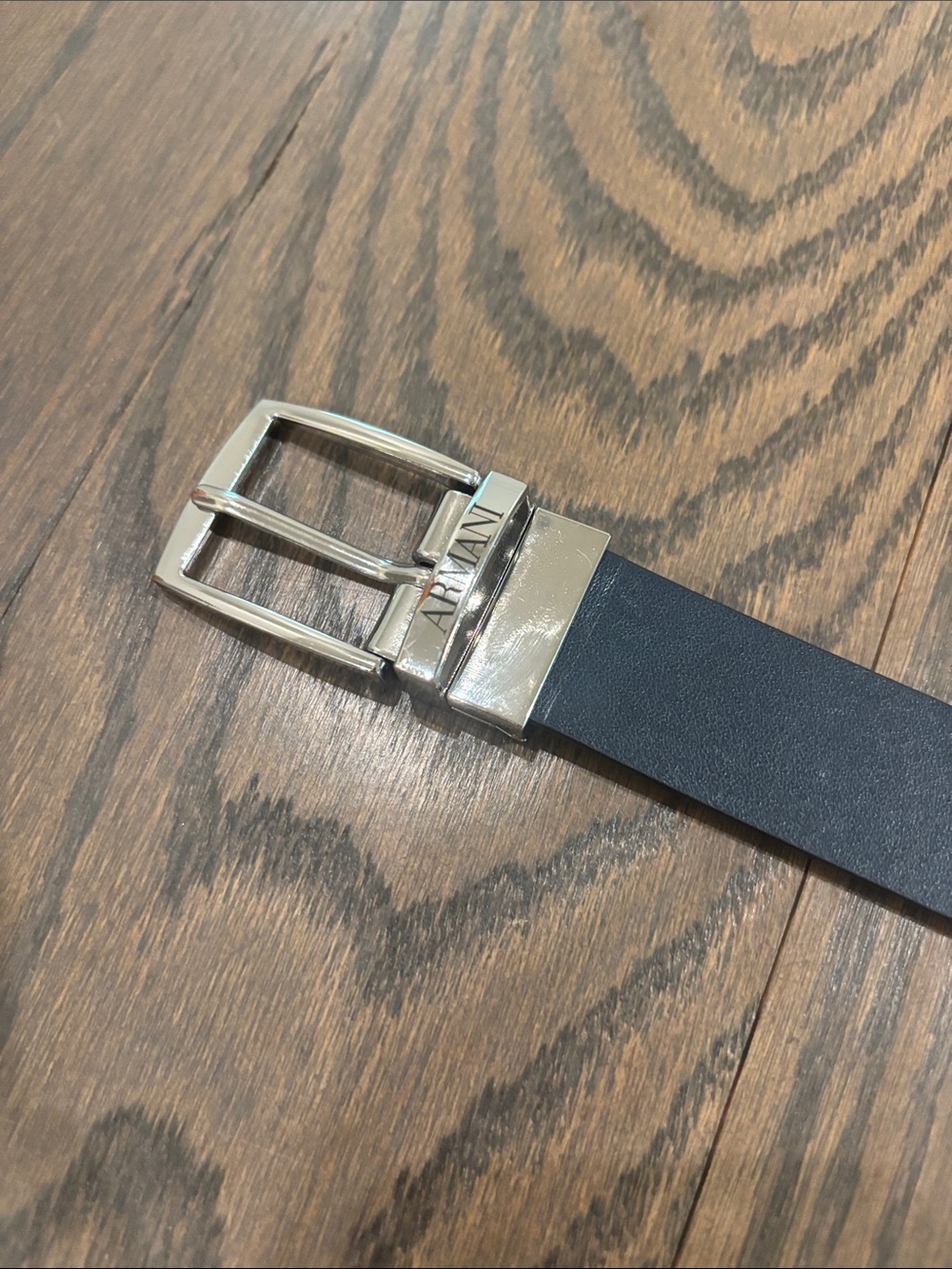 Armani Exchange Black Belt with Silver Buckle
